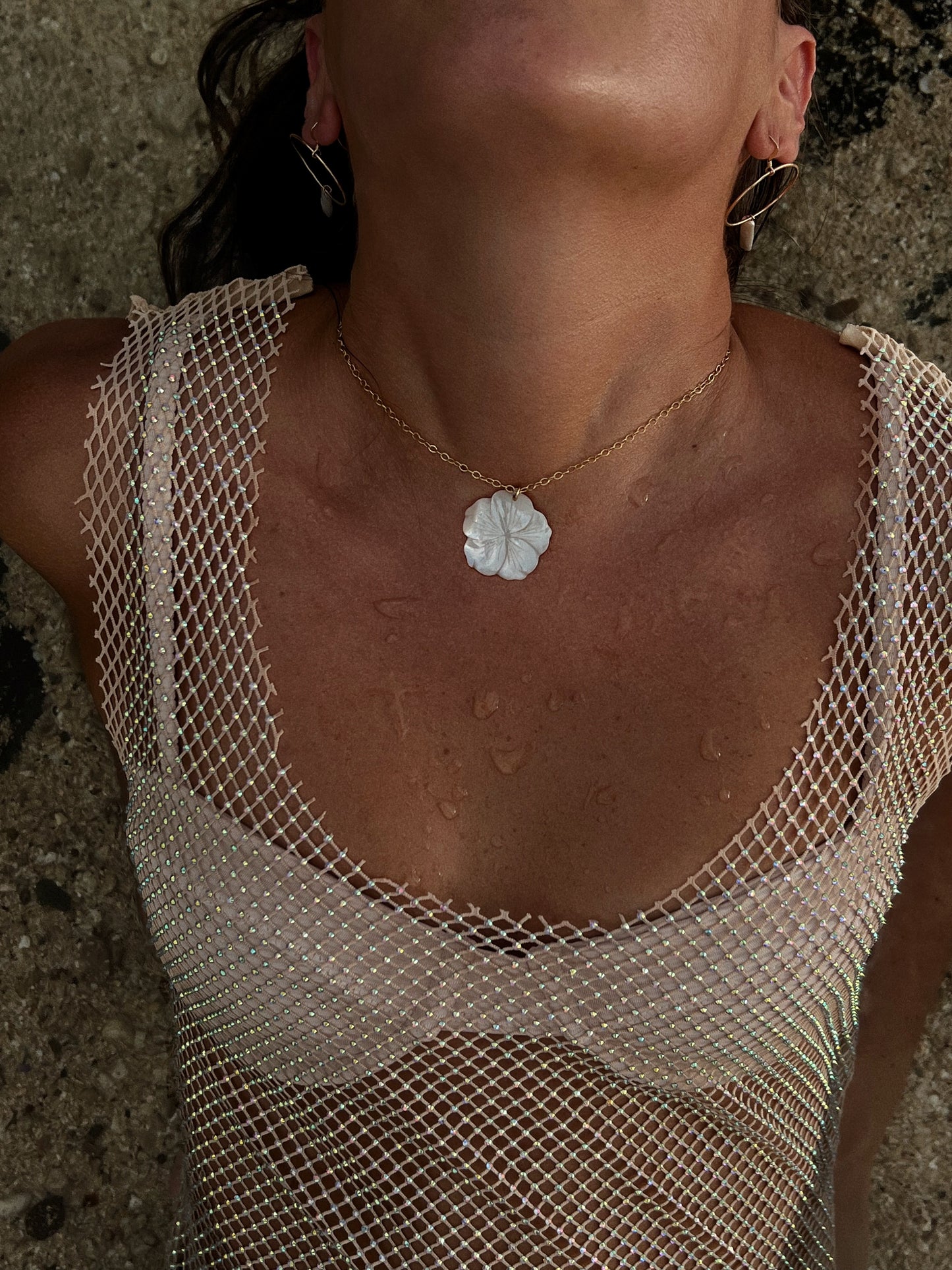 Mother of Pearl Hibiscus Necklace